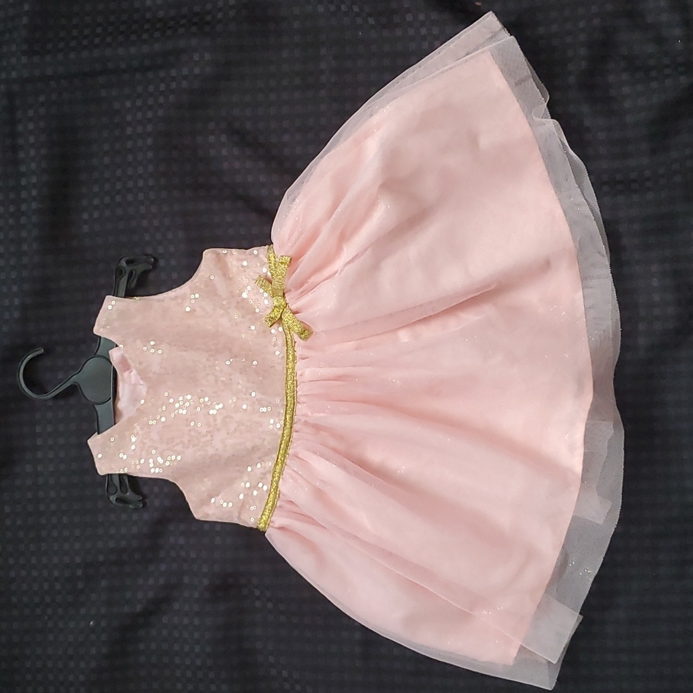 Just one you, peach, gold , sequined, summer, dress, sleeveless, size 9 months
